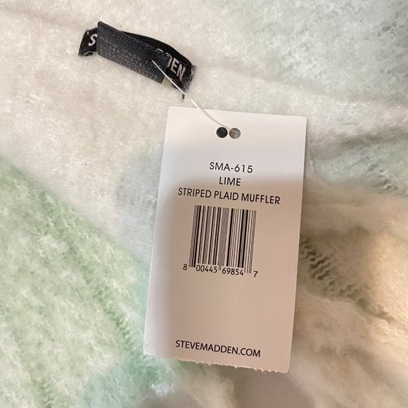 Steve Madden Lime Striped Plaid Muffler - Picture 10 of 16